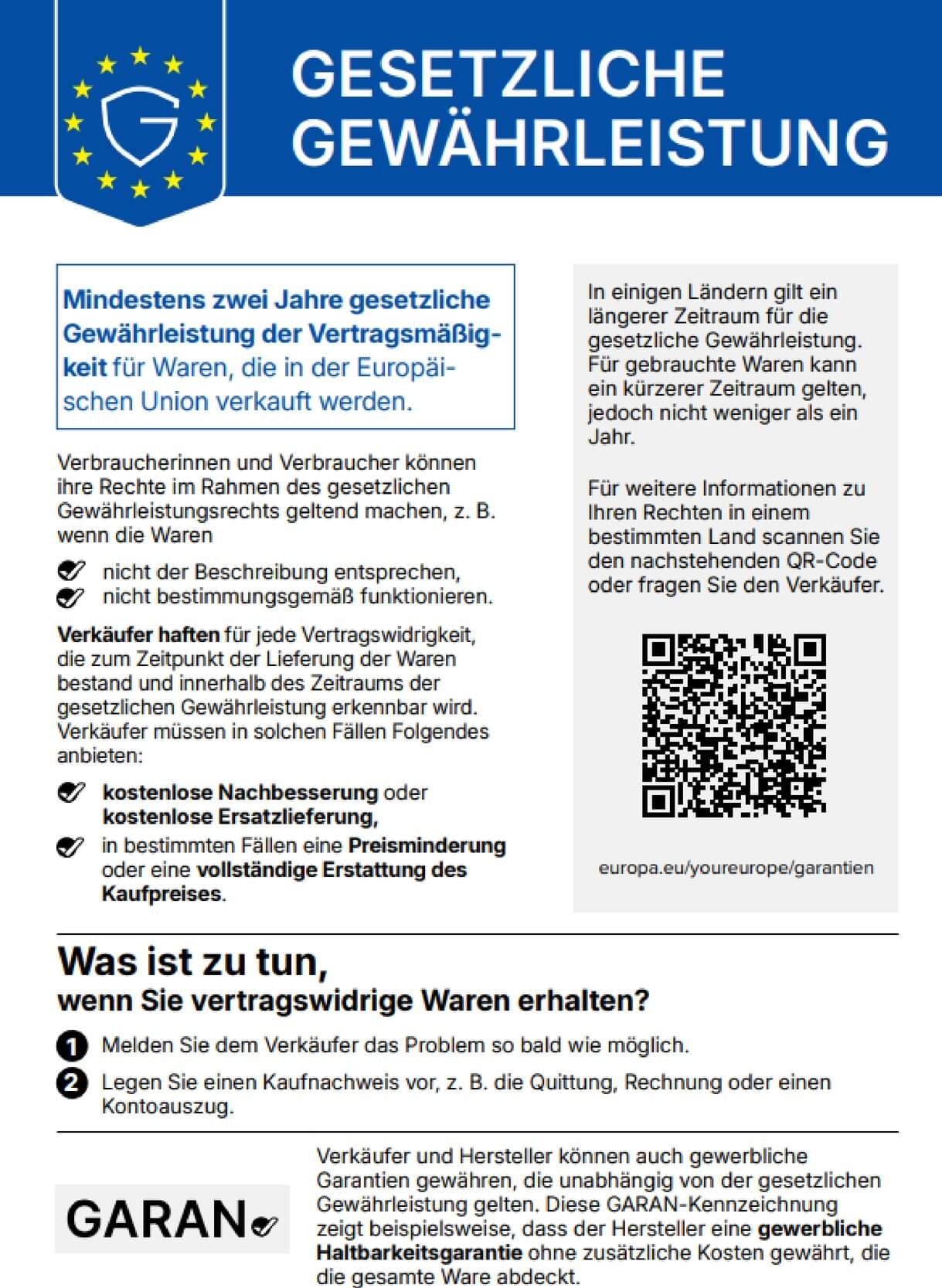 EU gesetzliches Gewaehrleistungslabel